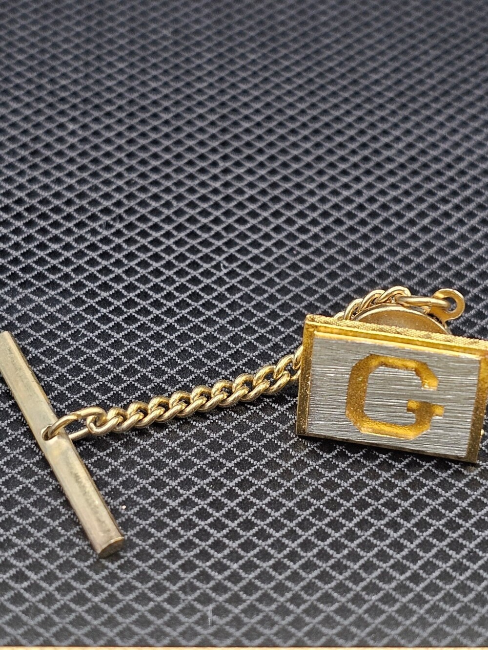 Vintage Gold Tone Letter G Tie Bar Clip with Chain
